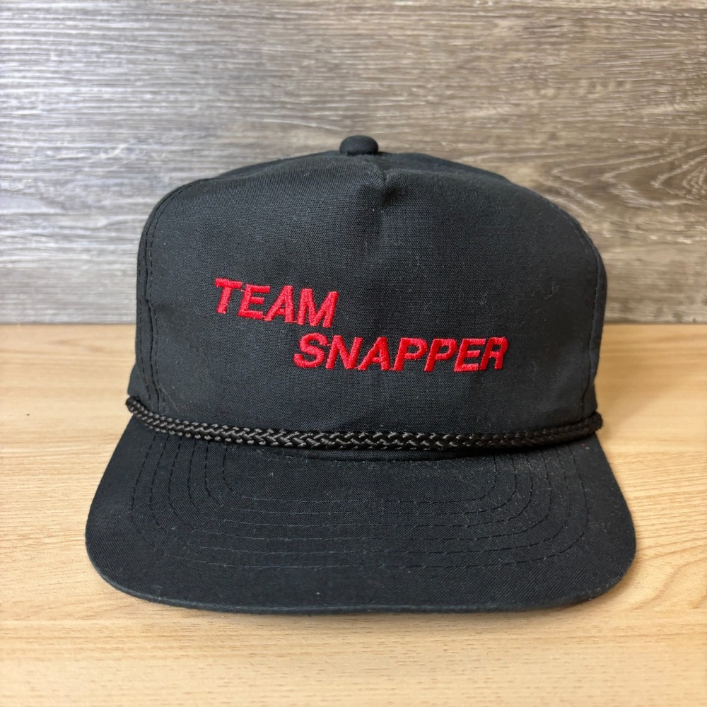 Vintage Team Snapper Hat Cap Snap Back Black Trucker Rope Outdoors Adjustable